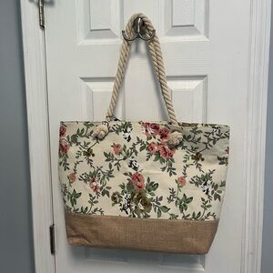 Justin & Taylor Zip Closure Floral Tote Rope Handles Large Bag